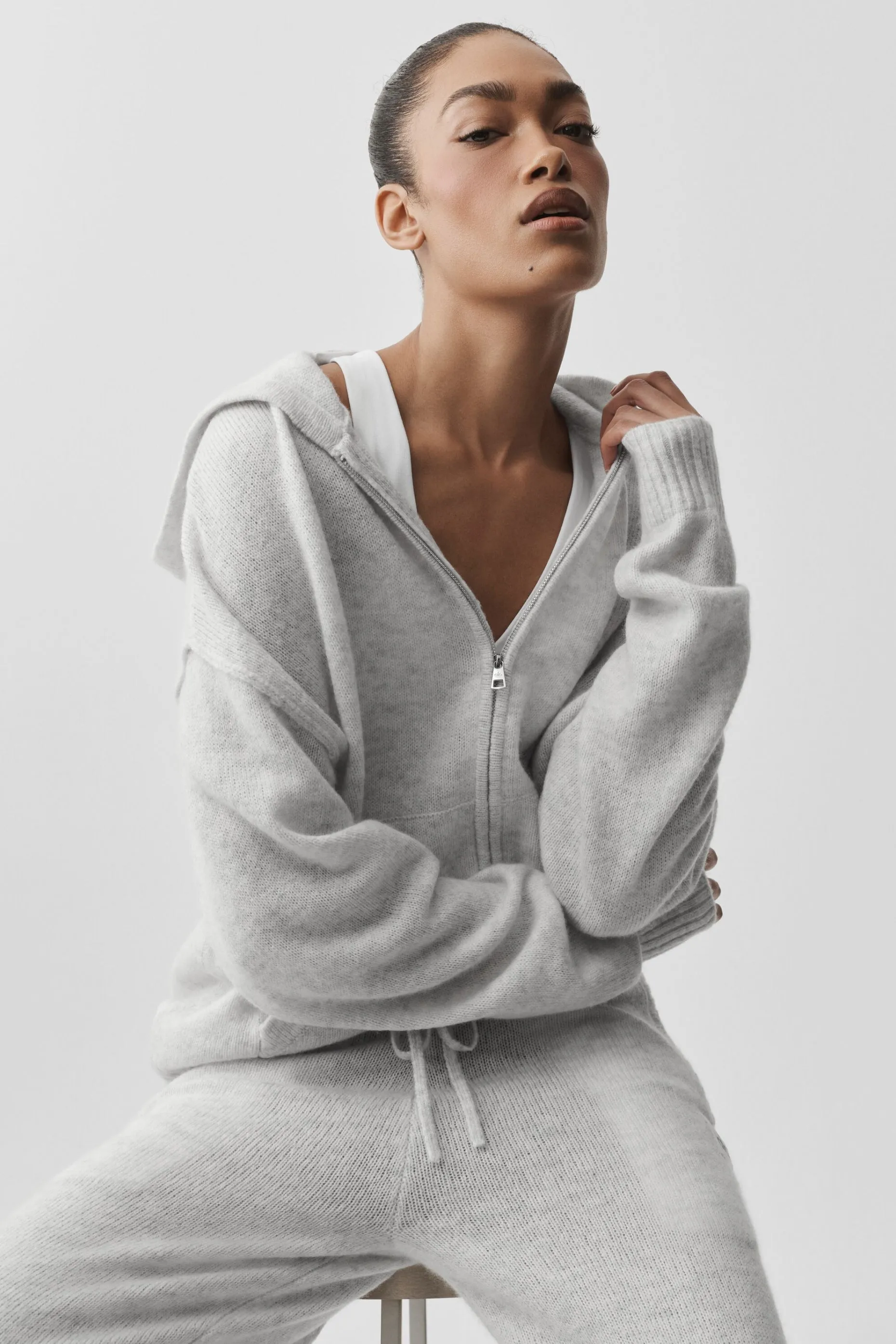 Wool Cashmere New Class Full Zip Hoodie - White Heather sold by Alo Yoga product image thumbnail 4