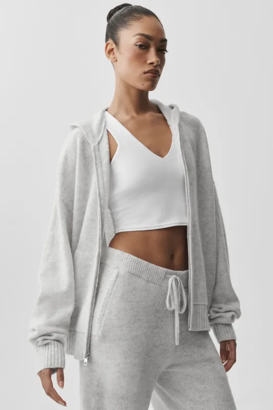 Wool Cashmere New Class Full Zip Hoodie - White Heather made by Alo Yoga