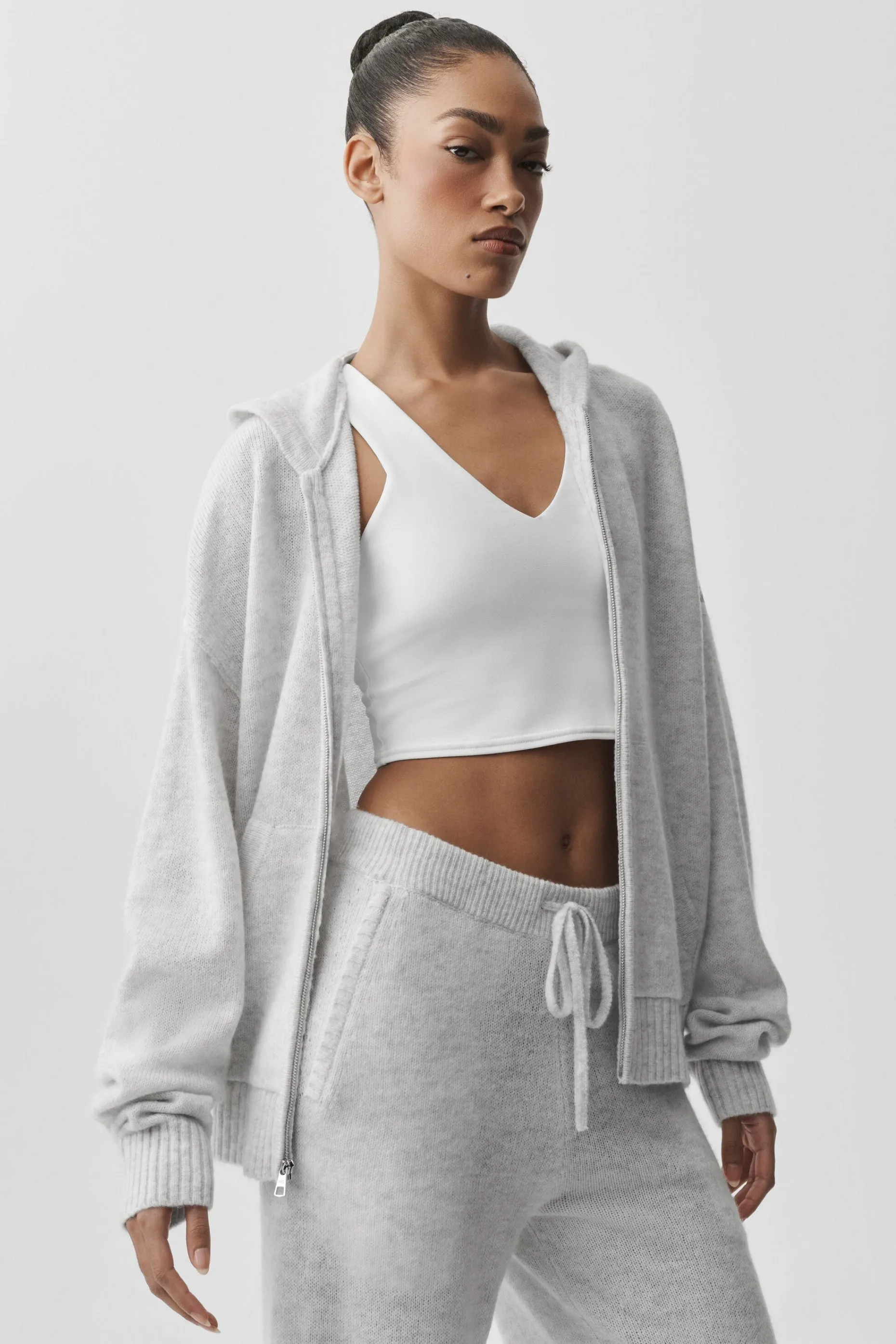 Wool Cashmere New Class Full Zip Hoodie - White Heather sold by Alo Yoga
