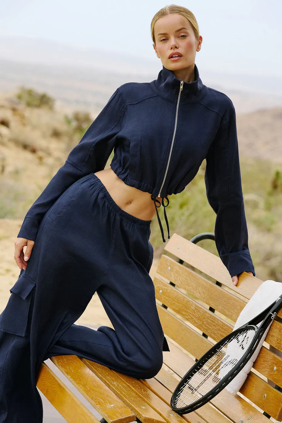 Linen Getaway Cargo Wide Leg Pant - Navy sold by Alo Yoga