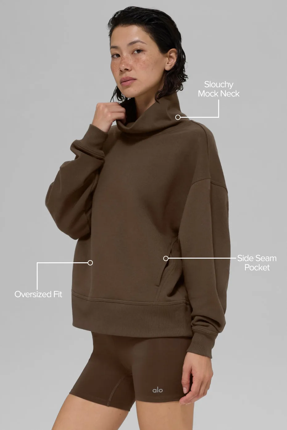 Hazy Mock Neck Pullover - Espresso sold by Alo Yoga product image thumbnail 2