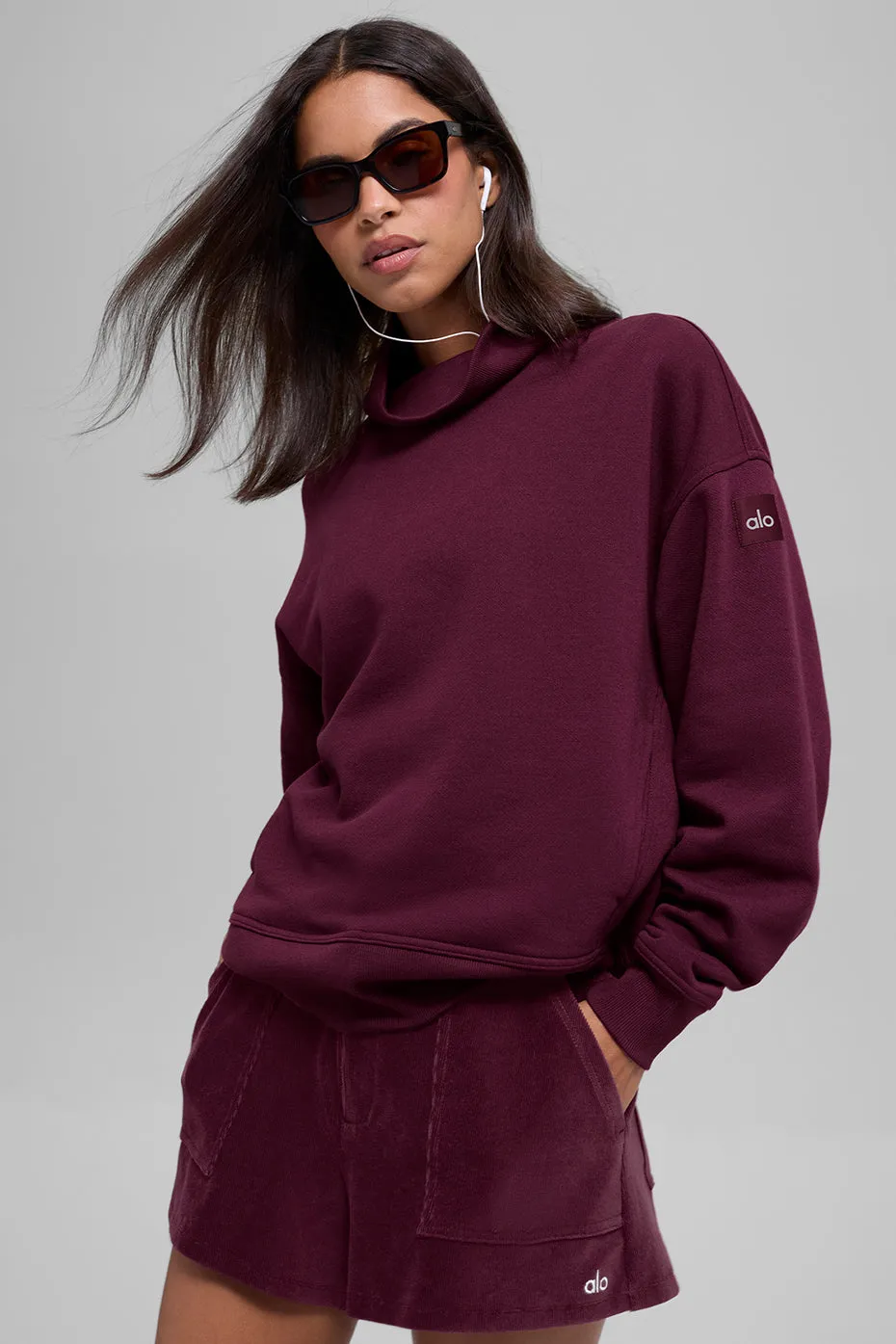 Hazy Mock Neck Pullover - Burgundy sold by Alo Yoga