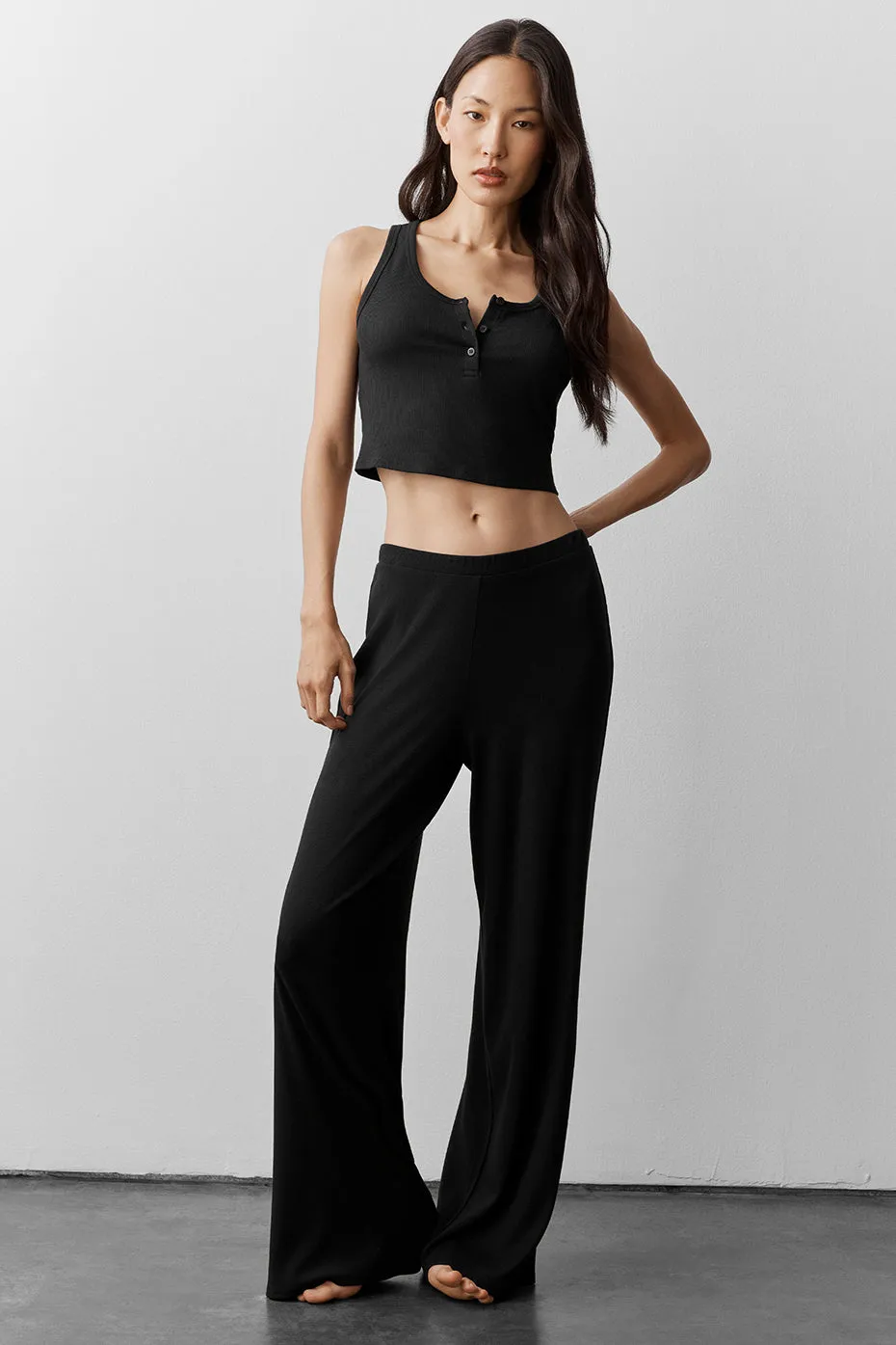 Ribbed Modal Henley Tank - Black sold by Alo Yoga product image thumbnail 4