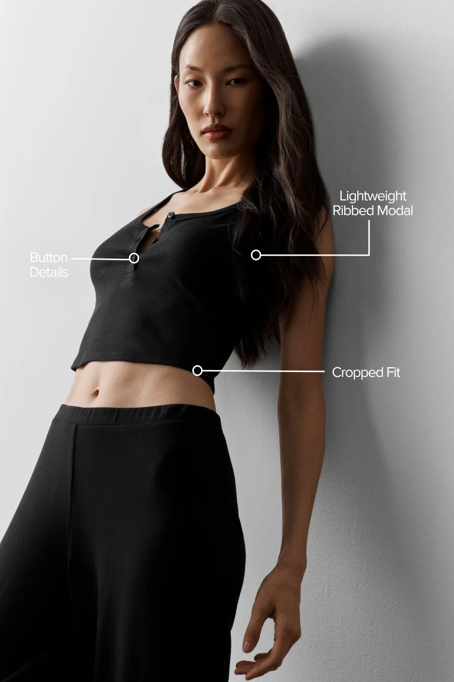 Ribbed Modal Henley Tank - Black sold by Alo Yoga product image thumbnail 2