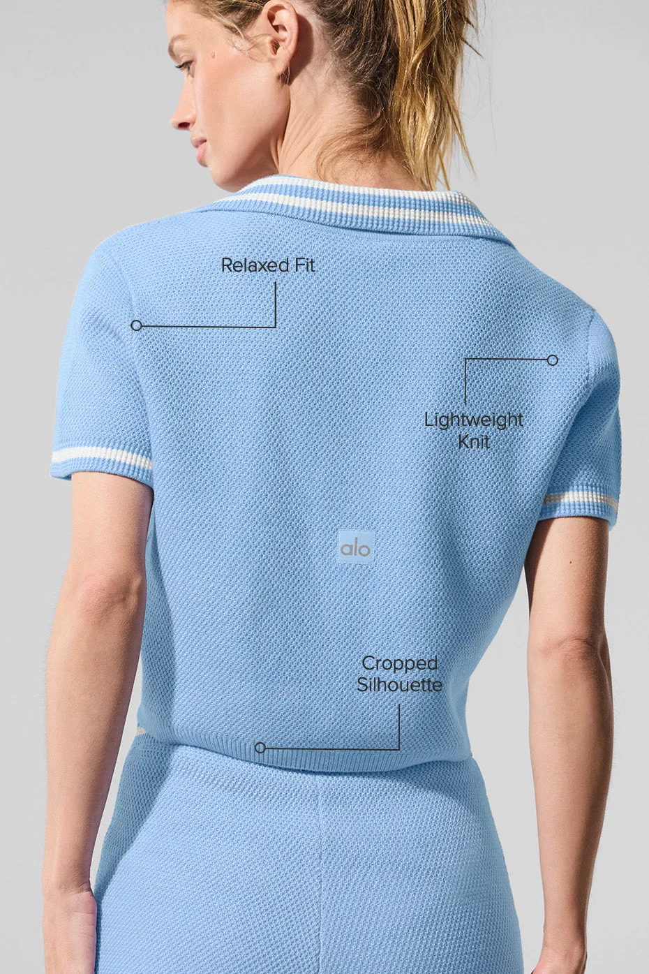 Tennis Club Sweater Knit Cropped Polo - Seashell Blue/White sold by Alo Yoga product image thumbnail 2