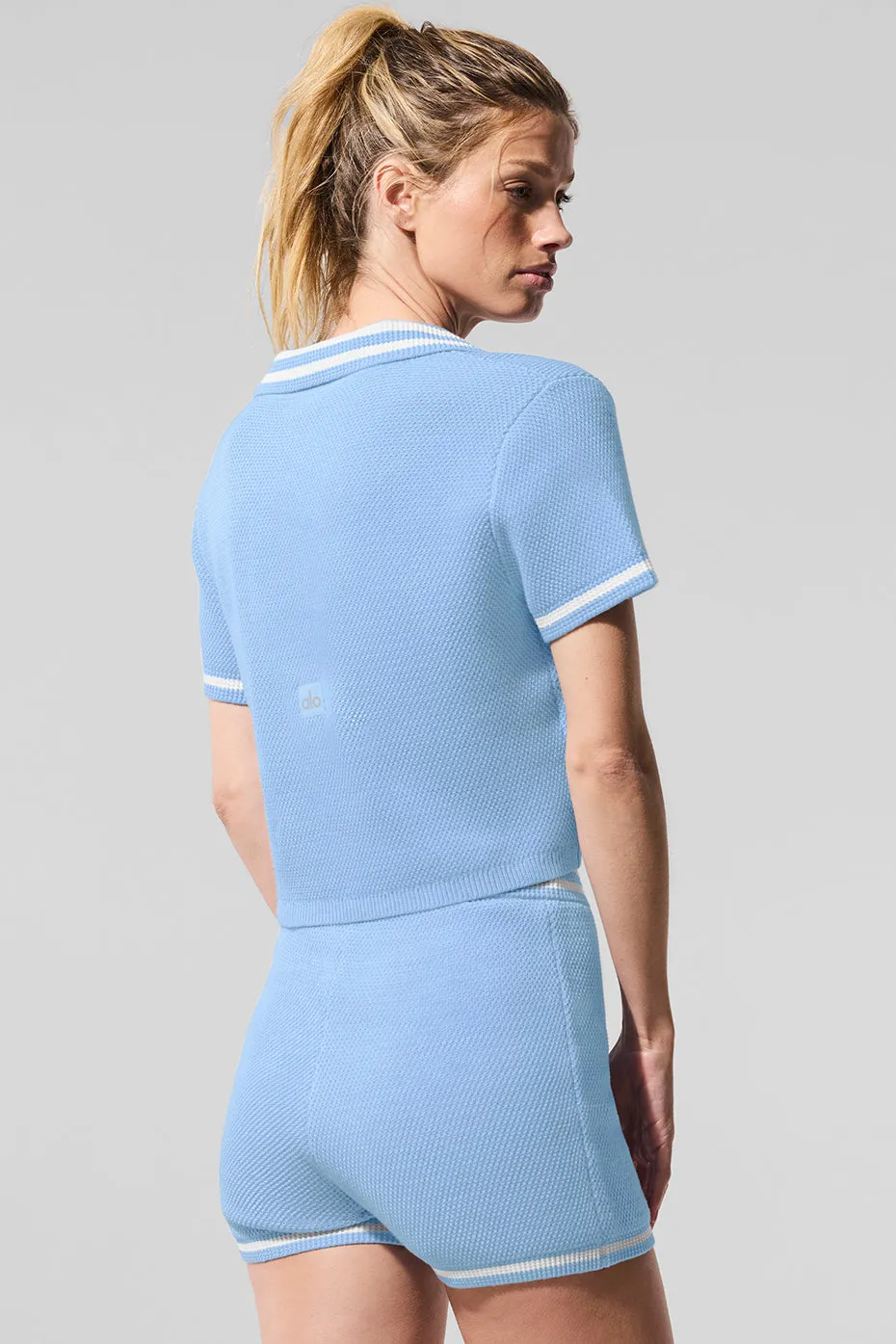 Tennis Club Sweater Knit Cropped Polo - Seashell Blue/White sold by Alo Yoga product image thumbnail 4