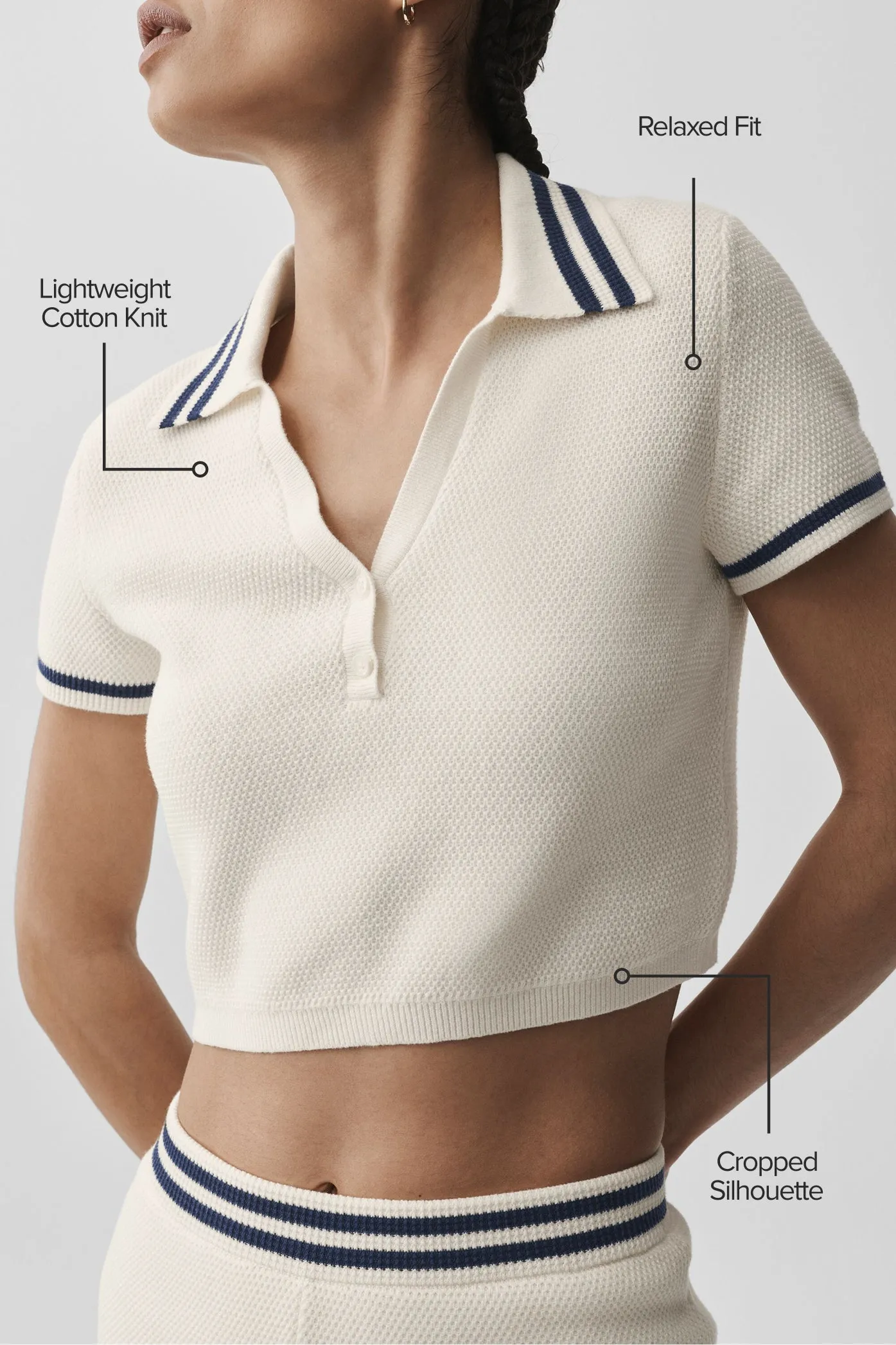 Tennis Club Sweater Knit Cropped Polo - Ivory/Navy sold by Alo Yoga product image thumbnail 2