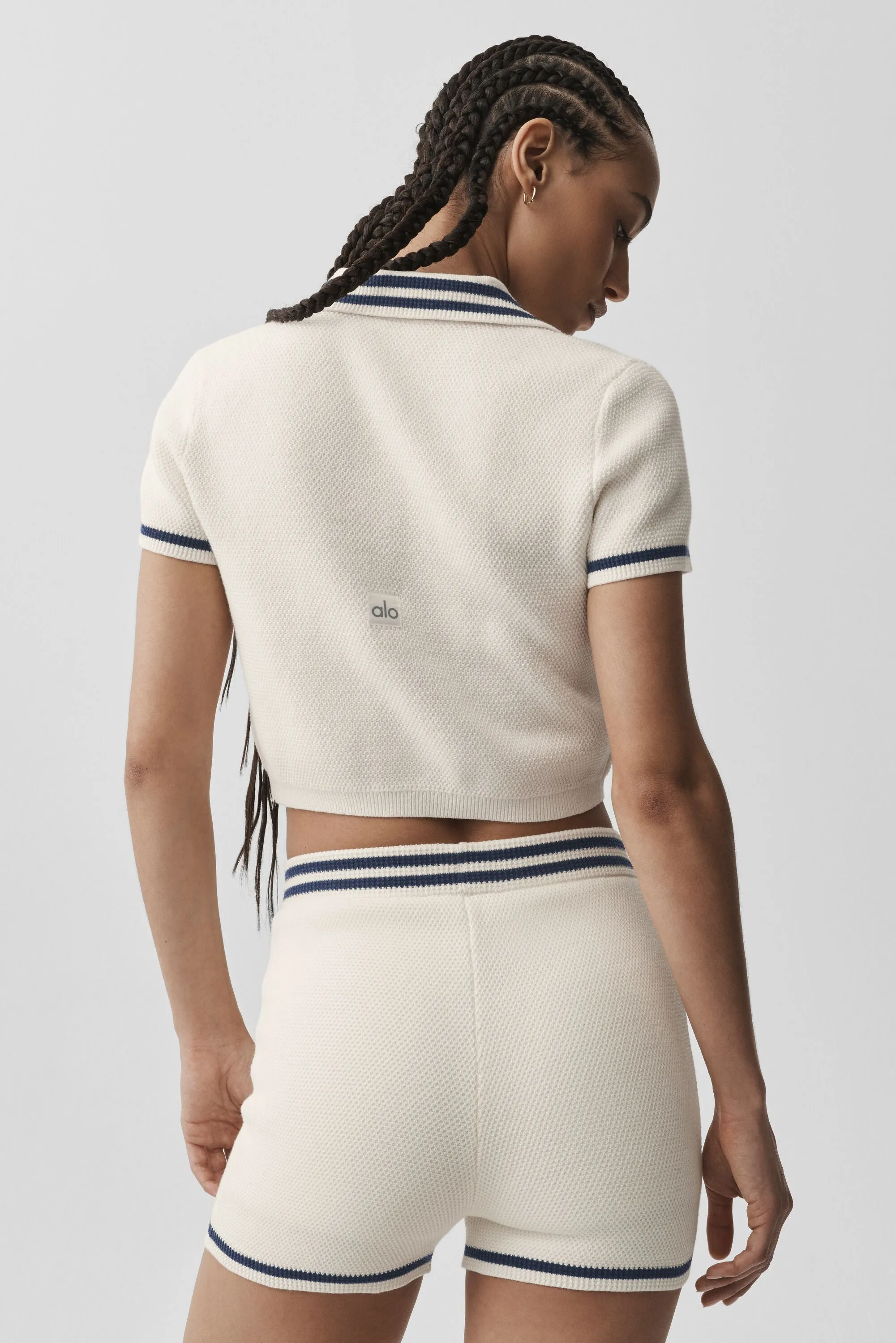 Tennis Club Sweater Knit Cropped Polo - Ivory/Navy sold by Alo Yoga product image thumbnail 3