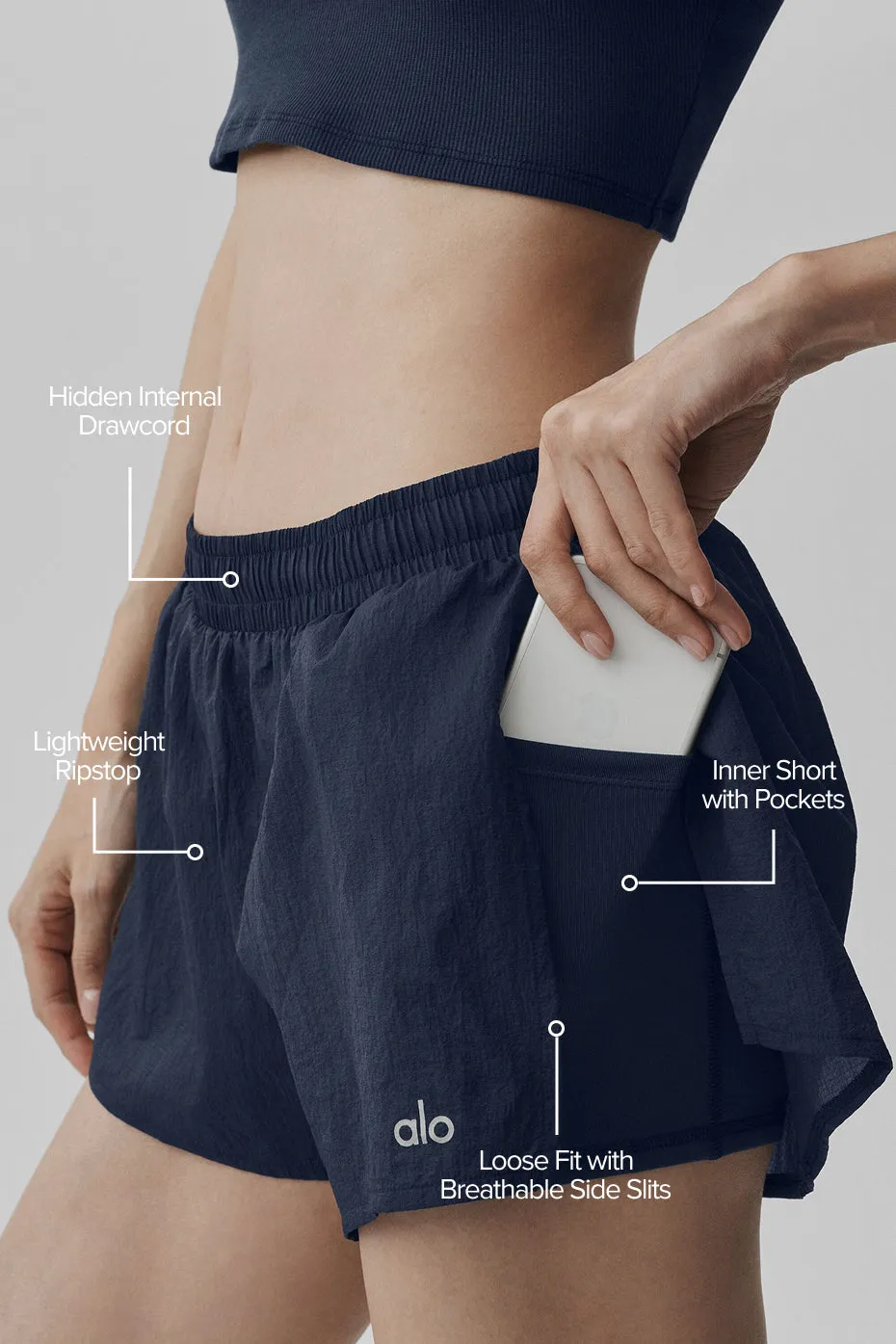 Mid-Rise Go Time Short - Navy sold by Alo Yoga product image thumbnail 2