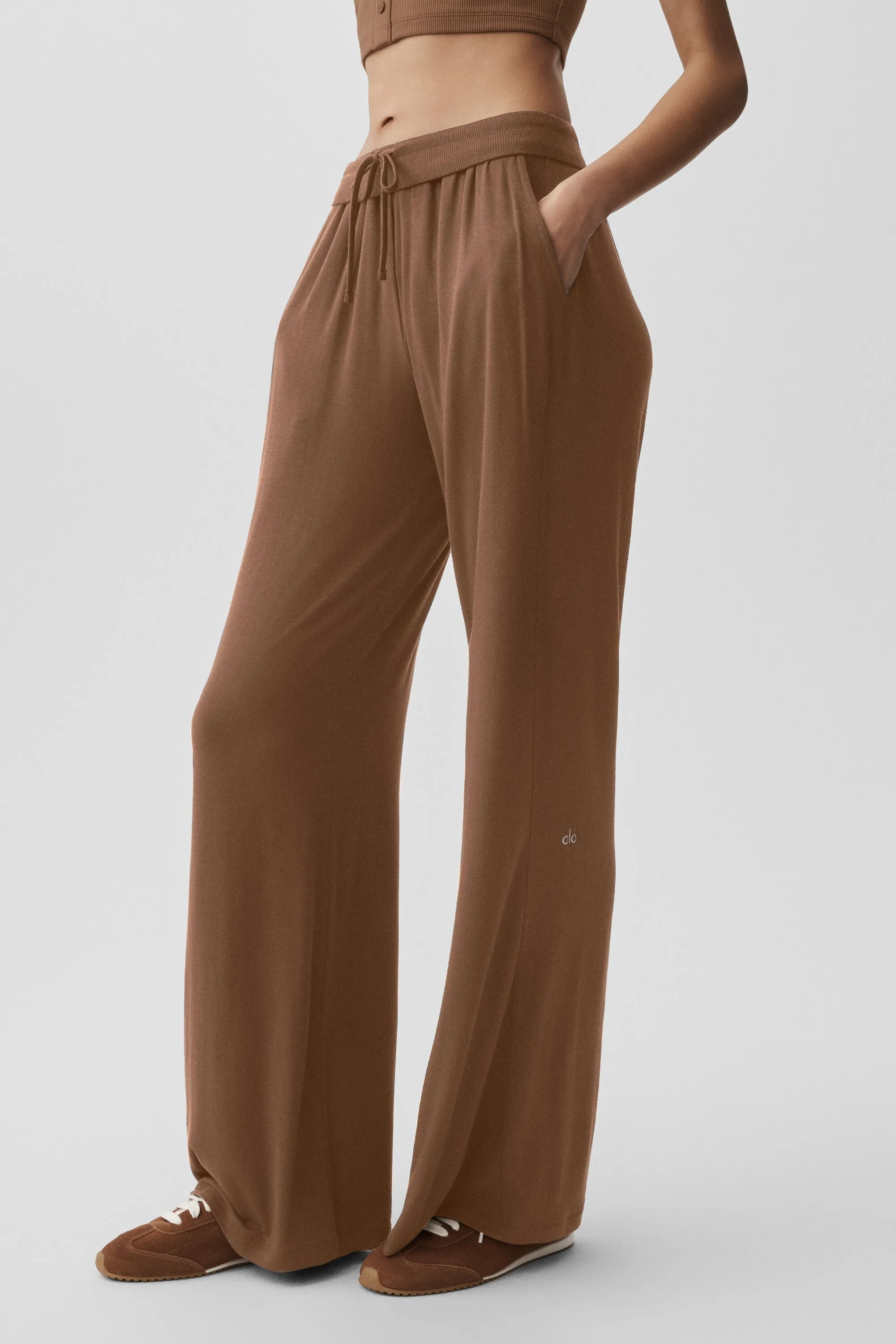 Semi-Sheer Delicate Lounge Flare Pant - Sun Kissed Brown sold by Alo Yoga