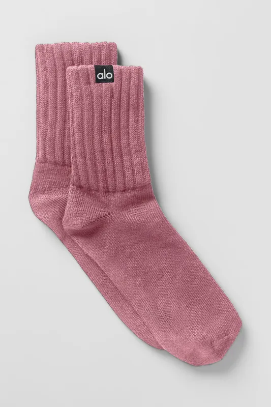 Unisex Half-Crew Scrunch Sock - Pink Wild Rose made by Alo Yoga