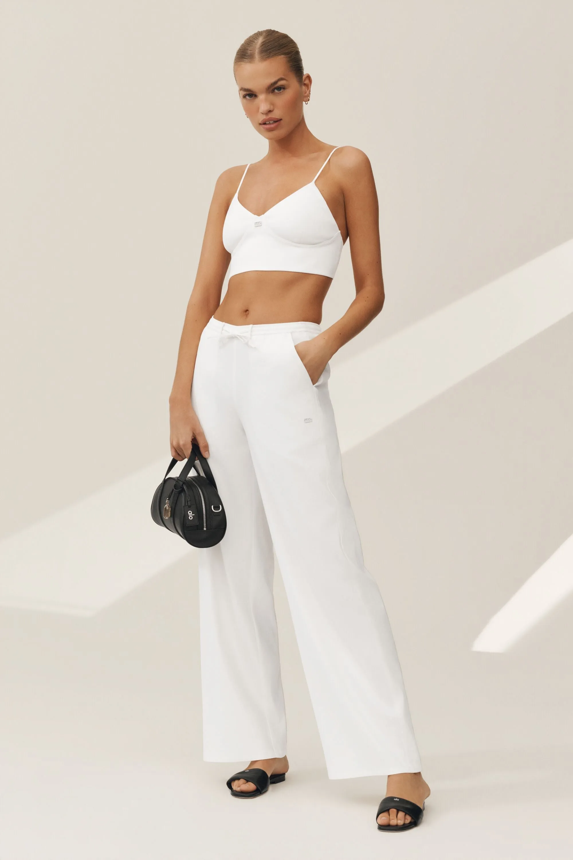 Linen Blend Riviera Wide Leg Pant - White sold by Alo Yoga