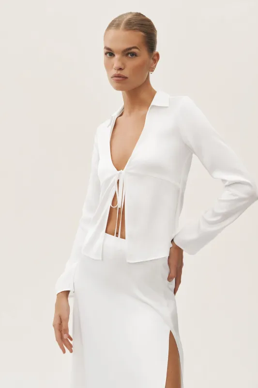 Silk Blend Radiance Long Sleeve Top - White made by Alo Yoga
