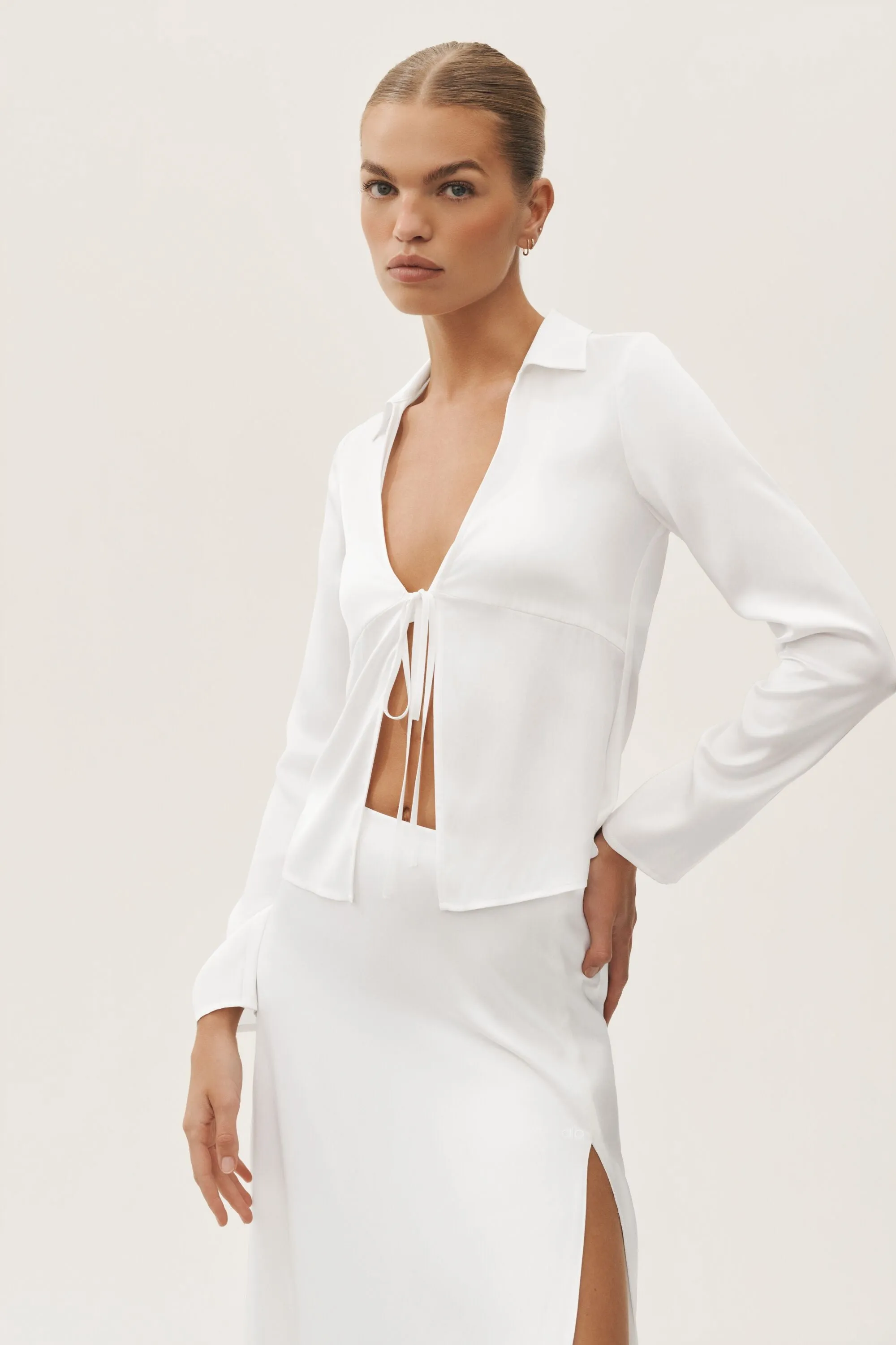 Silk Blend Radiance Long Sleeve Top - White sold by Alo Yoga