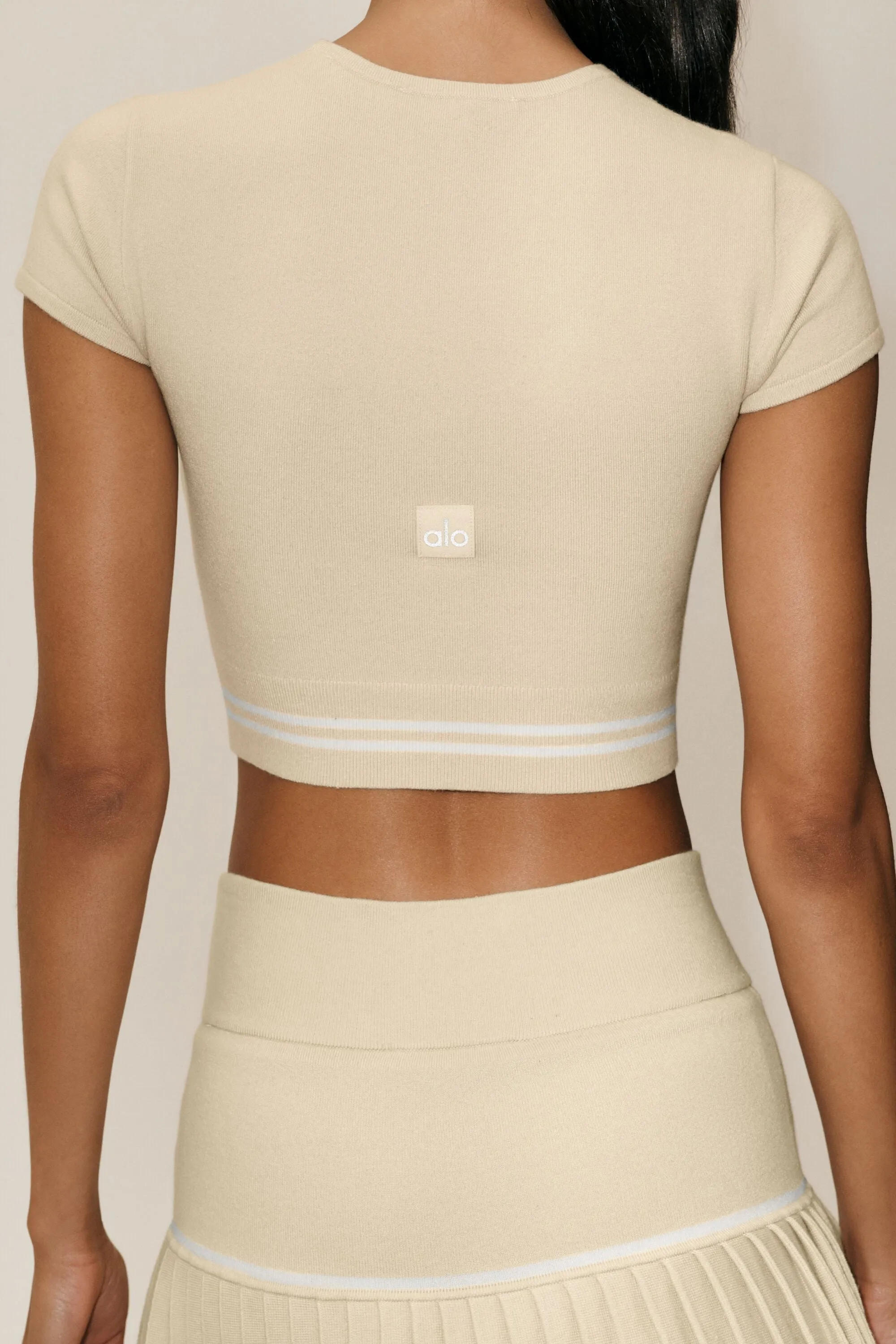 Cotton Cashmere My Serve Short Sleeve - Sandy Beige/White sold by Alo Yoga product image thumbnail 4
