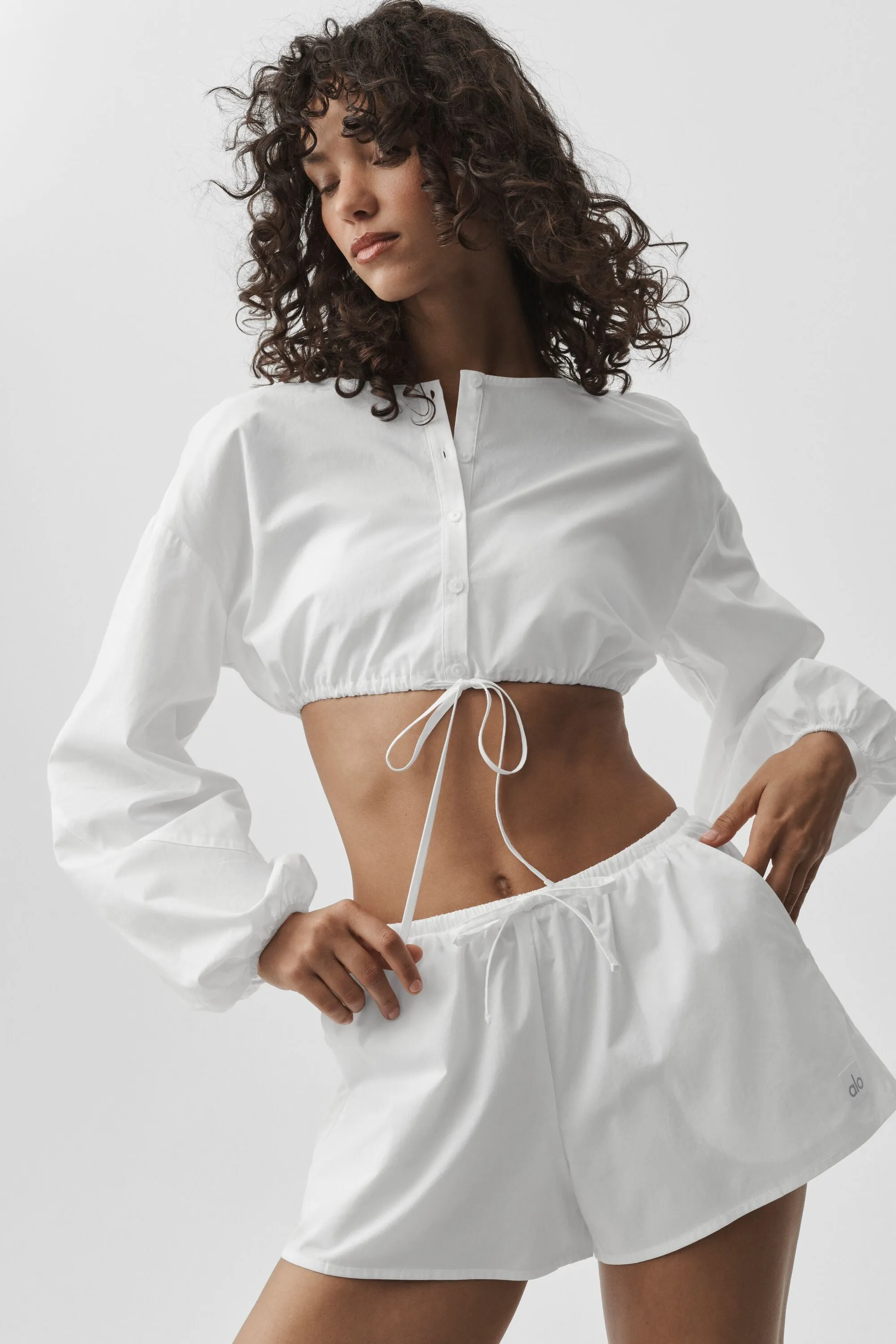 Cotton Cropped Real Deal Long Sleeve - White sold by Alo Yoga