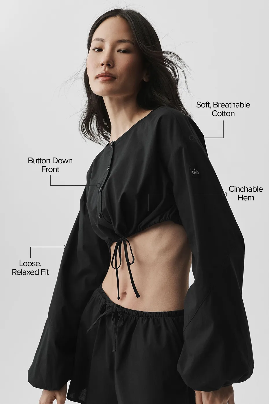 Cotton Cropped Real Deal Long Sleeve - Black sold by Alo Yoga product image thumbnail 2