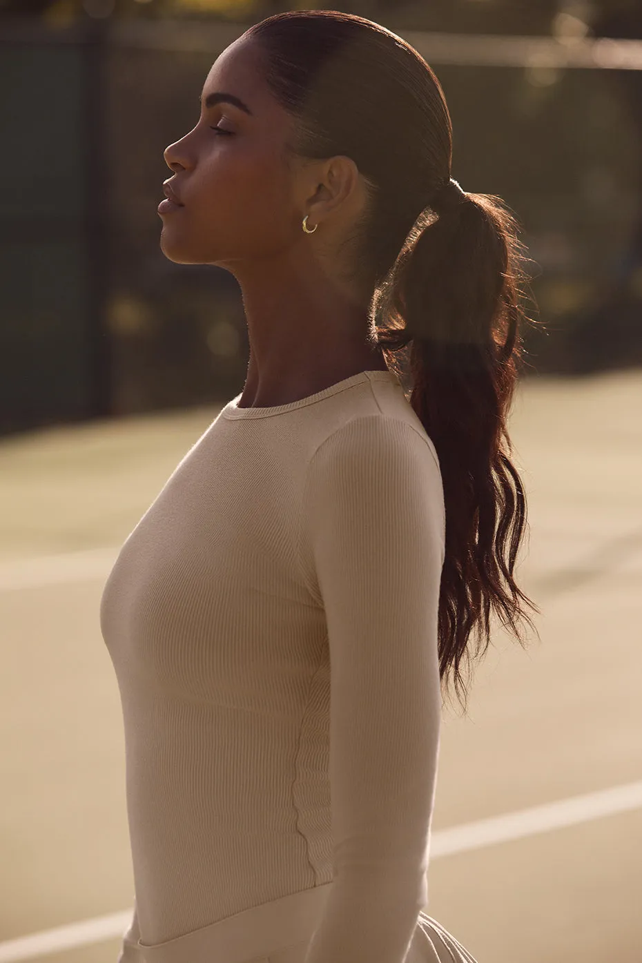 Ribbed Modal Long Sleeve - Macadamia sold by Alo Yoga