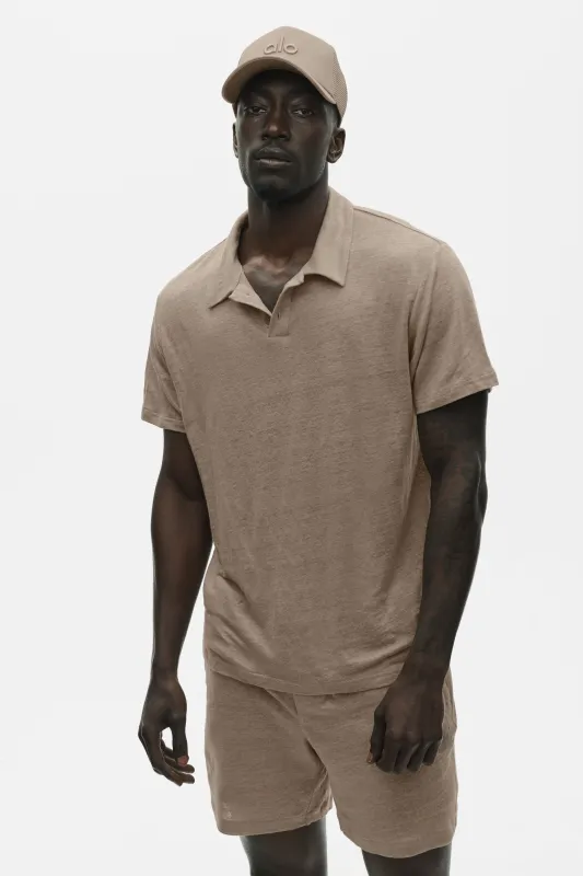 Linen Jersey Coastal Short Sleeve Polo - Gravel made by Alo Yoga