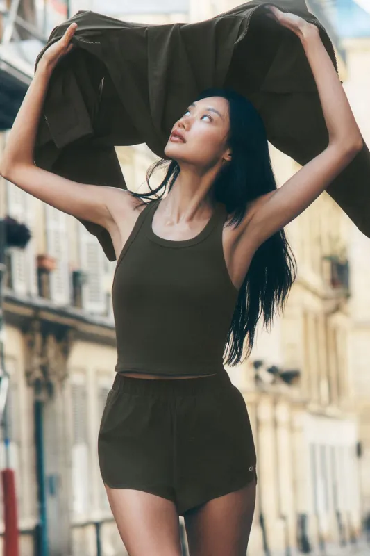 Goddess Ribbed Go-To Tank - Green Olive made by Alo Yoga