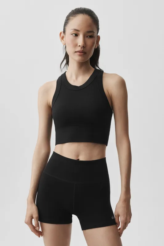Seamless Modal Ribbed High Neck Delight Bra - Black made by Alo Yoga