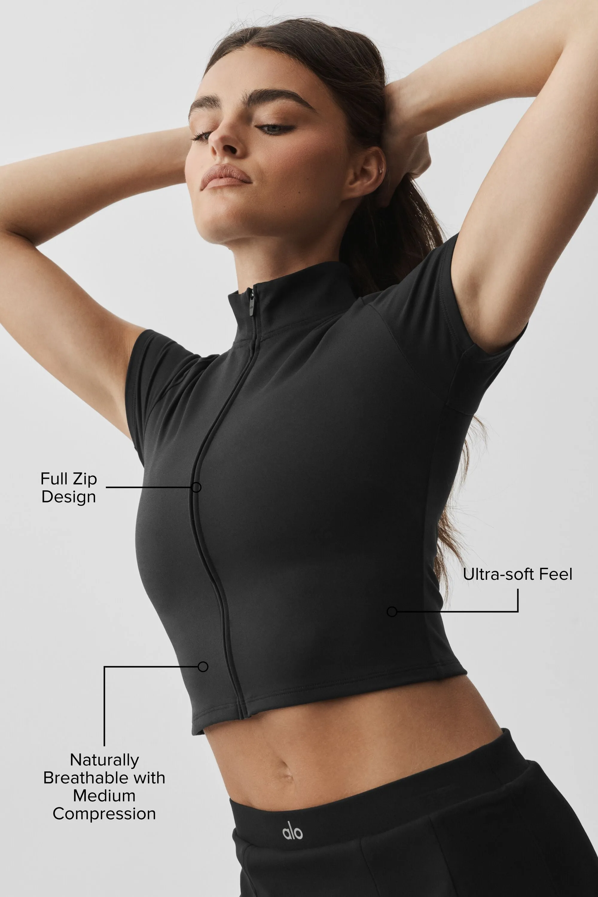 ALO Softsculpt Full Zip Short Sleeve - Black sold by Alo Yoga product image thumbnail 2