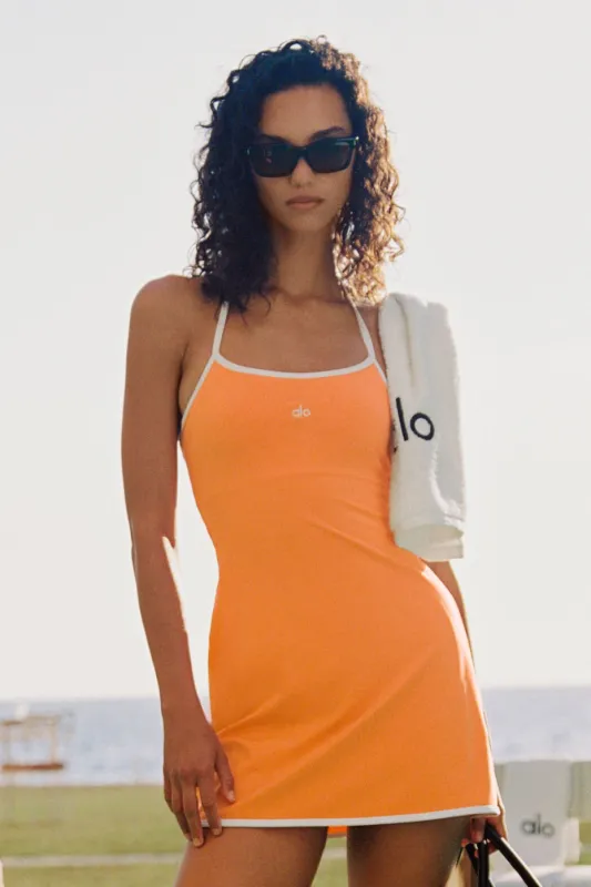 ALO Softsculpt Halter Tennis Dress - Satsuma Breeze/White made by Alo Yoga