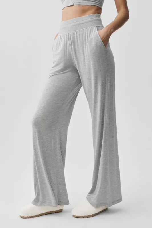 Semi-Sheer Delicate Lounge Flare Pant (Long) - Athletic Heather Grey made by Alo Yoga