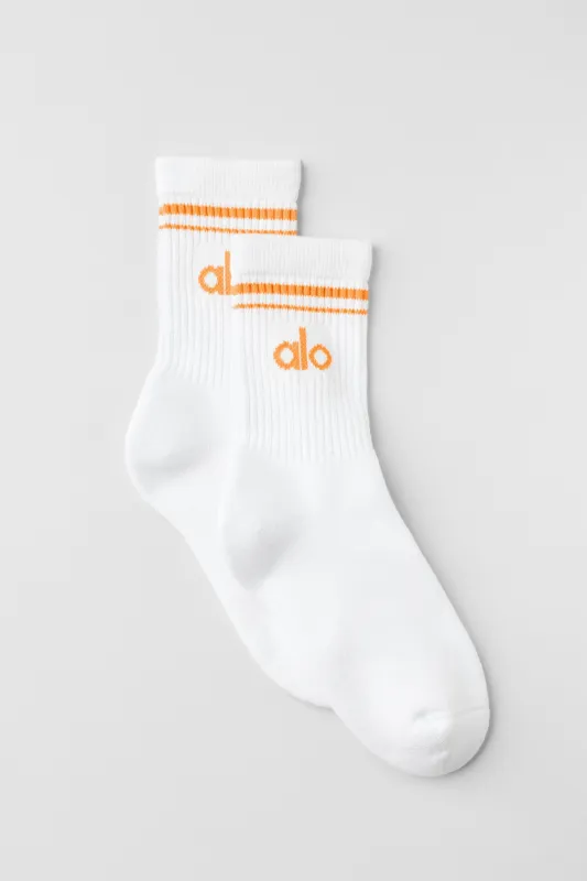 Unisex Half-Crew Throwback Sock - White/Satsuma Breeze made by Alo Yoga