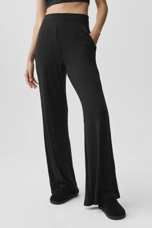 Semi-Sheer Delicate Lounge Flare Pant (Long) - Black made by Alo Yoga