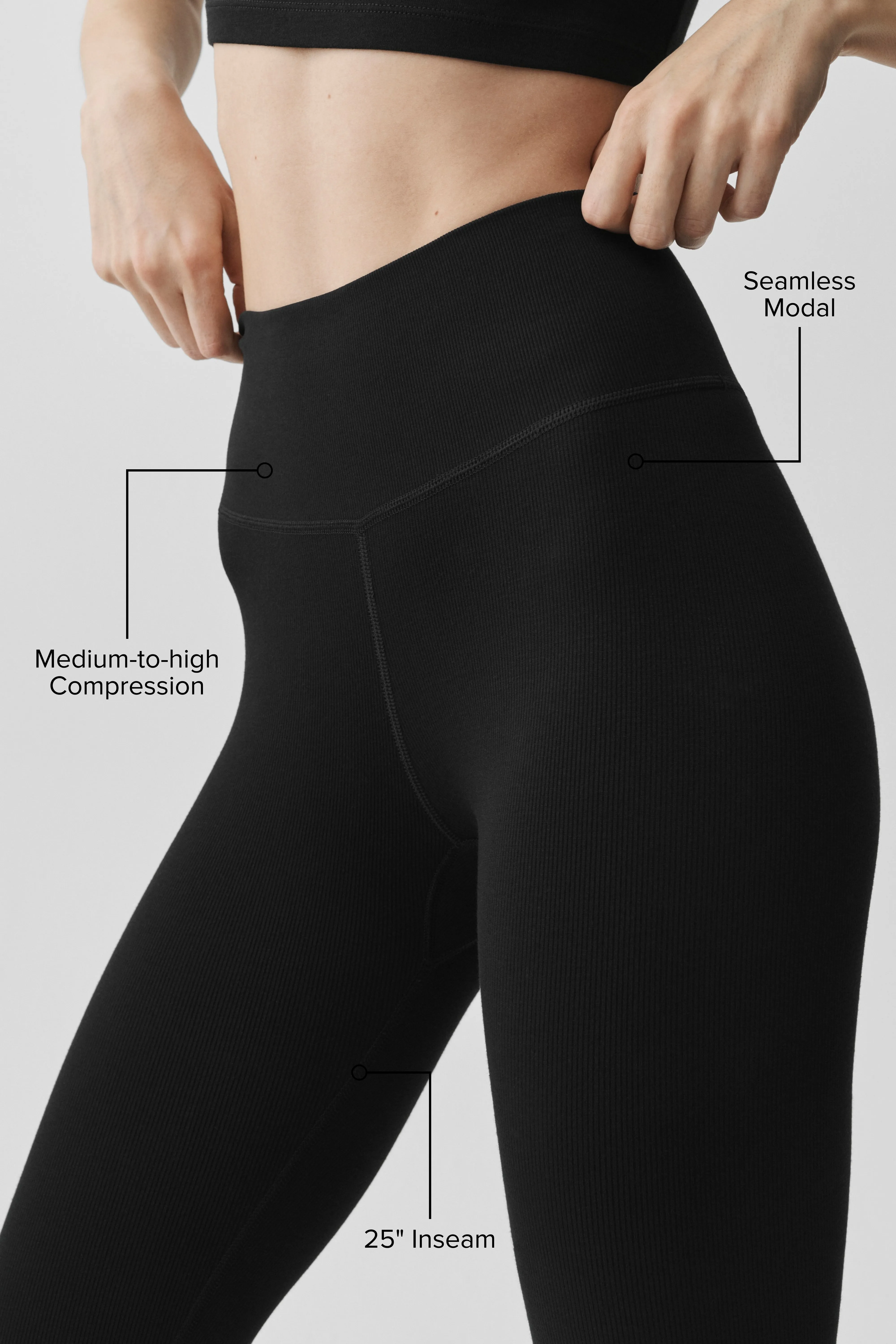 Seamless Modal Ribbed High-Waist 7/8 Legging - Black sold by Alo Yoga product image thumbnail 2