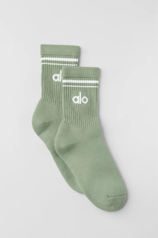 Unisex Half-Crew Throwback Sock - Dune Grass/White made by Alo Yoga