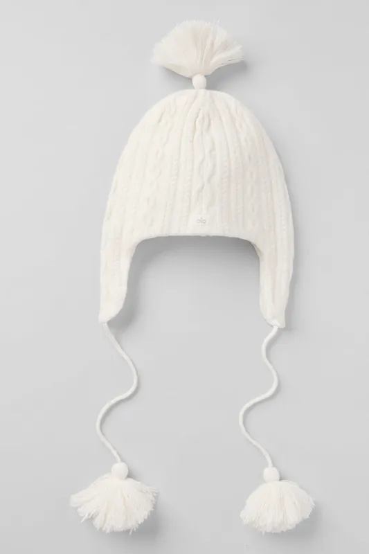 Cable Knit Winter Bliss Earflap Beanie - Ivory made by Alo Yoga