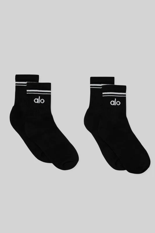 Unisex Half-Crew Throwback Sock (2 Pack) - Black/White sold by Alo Yoga
