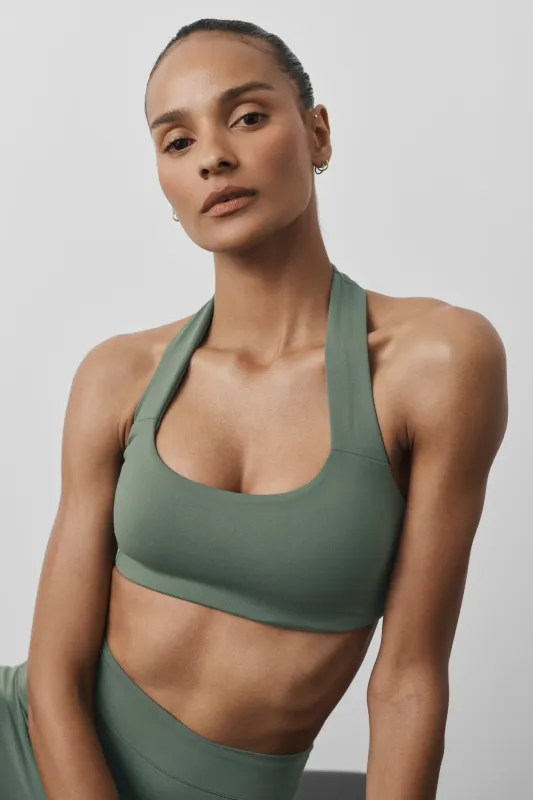 ALO Softsculpt Feel The Heat Halter Bra - Bamboo Green made by Alo Yoga