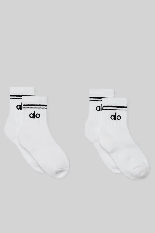 Unisex Half-Crew Throwback Sock (2 Pack) - White/Black sold by Alo Yoga