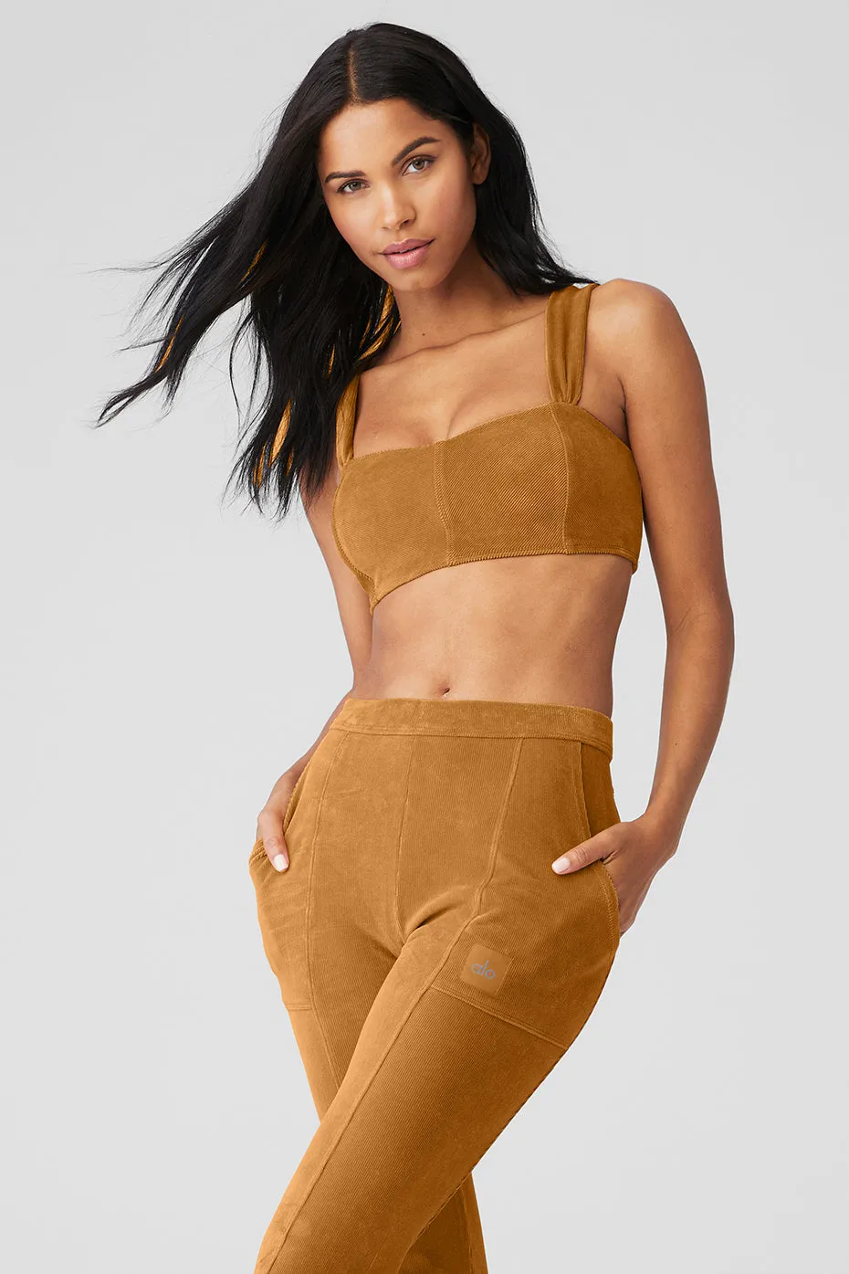 Micro Corduroy Winter Break Bra - Toffee sold by Alo Yoga