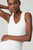 Goddess Ribbed Cropped Racerback Tank - White sold by Alo Yoga