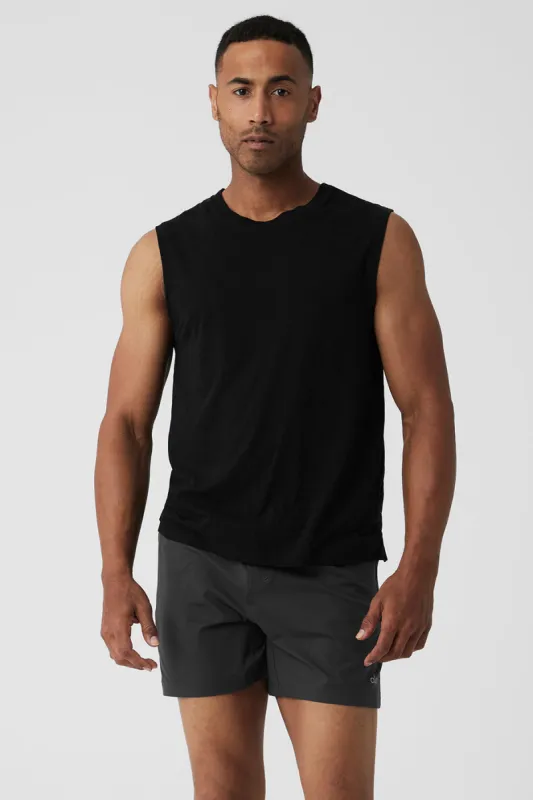 Sports Club Palms Muscle Tank - Black/Dark Grey sold by Alo Yoga