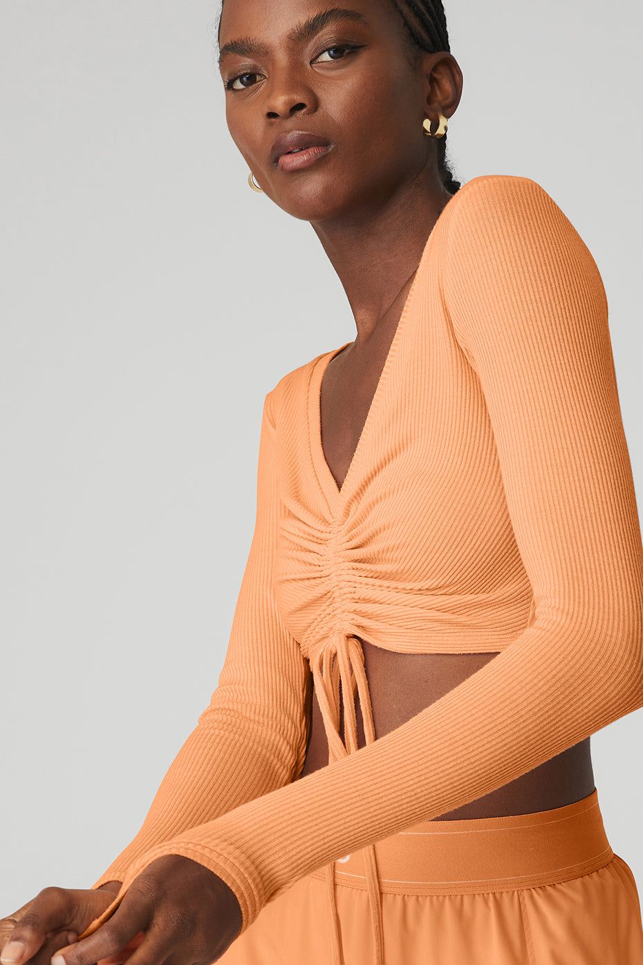 Ribbed Cinch Cropped Long Sleeve - Cantaloupe sold by Alo Yoga product image thumbnail 4