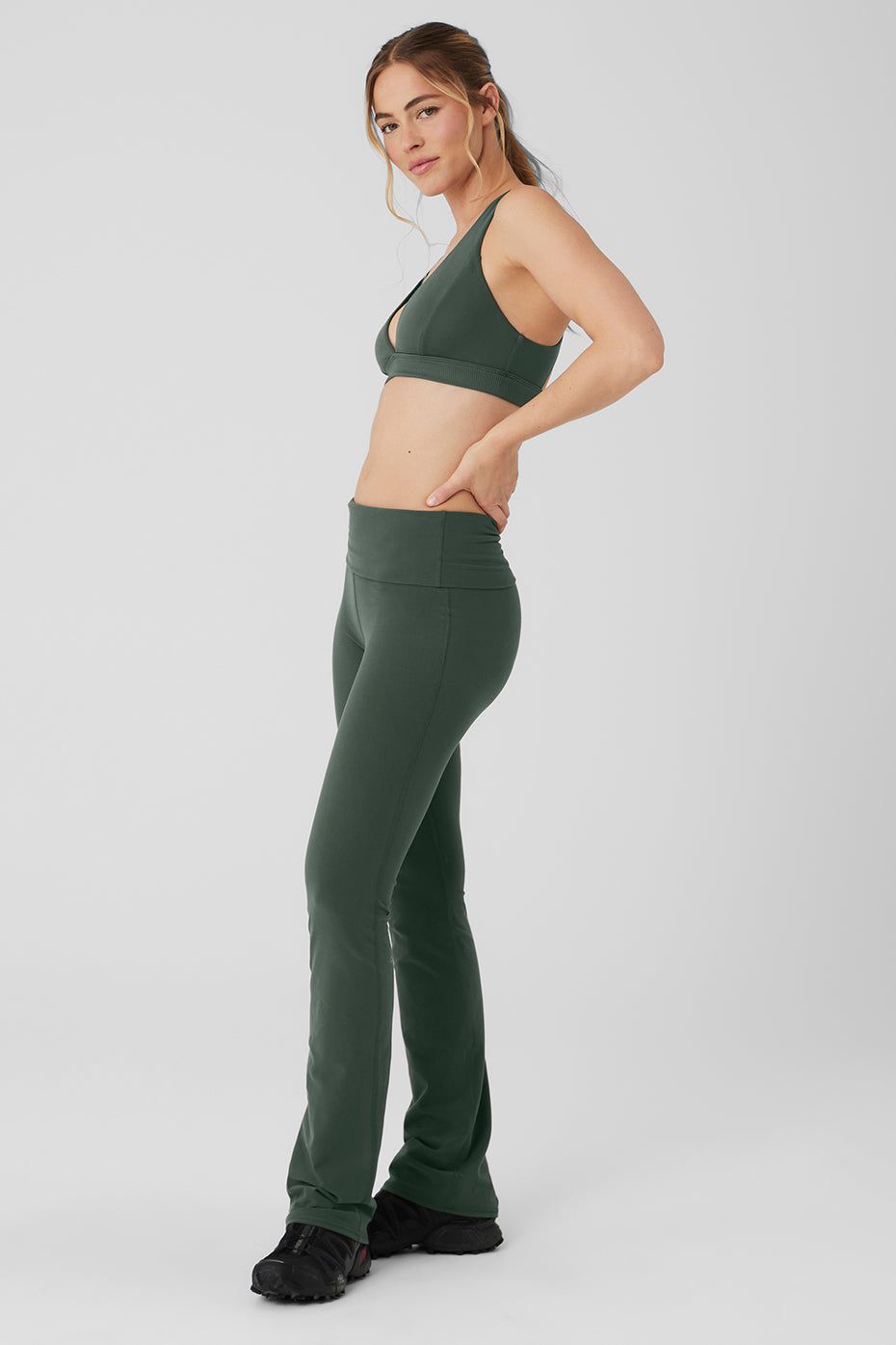 Alosoft Show Stopper Bra & Alosoft Low-Rise Foldover Bootcut Legging Set - Dark Cactus sold by Alo Yoga product image thumbnail 3