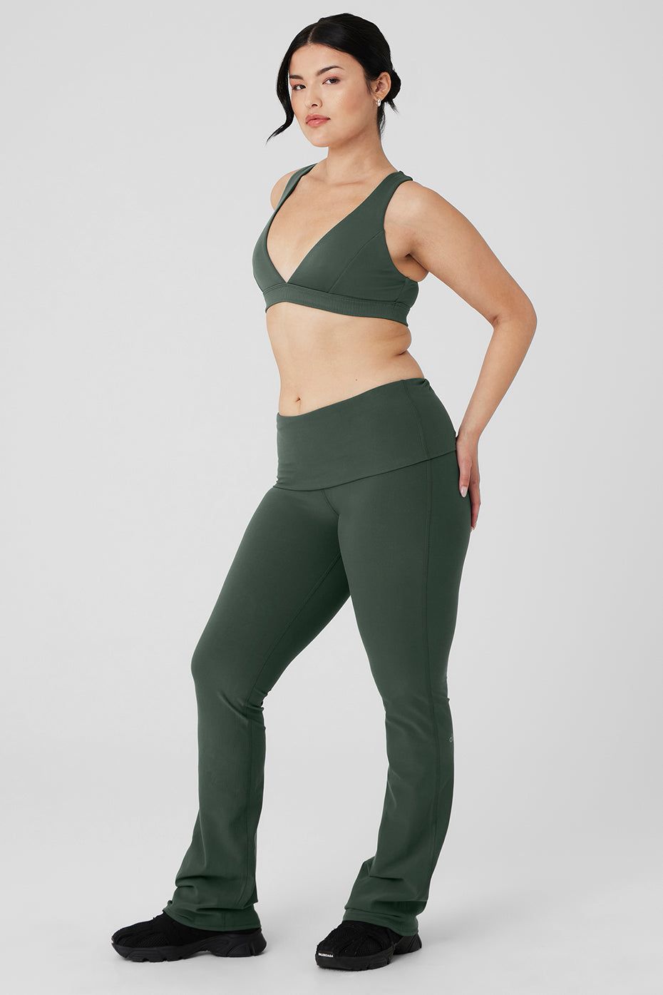 Alosoft Show Stopper Bra & Alosoft Low-Rise Foldover Bootcut Legging Set - Dark Cactus sold by Alo Yoga product image thumbnail 7
