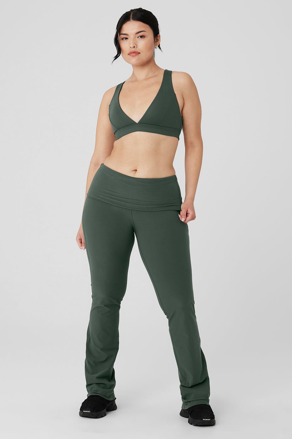 Alosoft Show Stopper Bra & Alosoft Low-Rise Foldover Bootcut Legging Set - Dark Cactus sold by Alo Yoga product image thumbnail 5