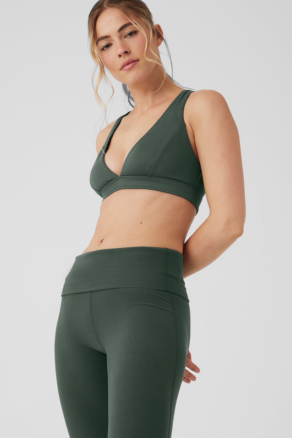 Alosoft Show Stopper Bra & Alosoft Low-Rise Foldover Bootcut Legging Set - Dark Cactus sold by Alo Yoga product image thumbnail 4