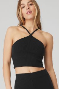 Goddess Ribbed Cross Crop Top & Goddess Ribbed High-Waist Hot Short sold by Alo Yoga