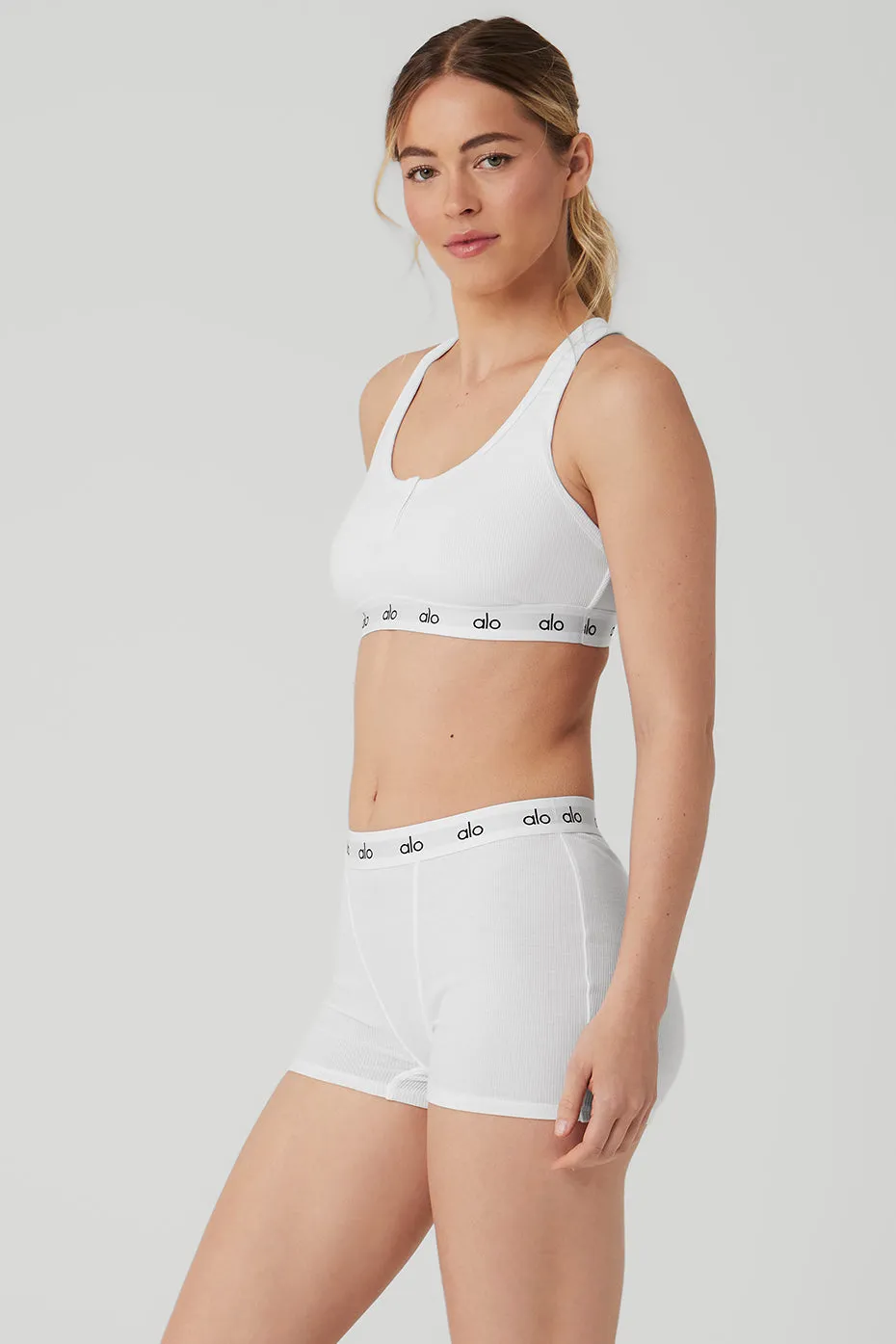 Icon Ribbed Henley Bra - White sold by Alo Yoga product image thumbnail 3