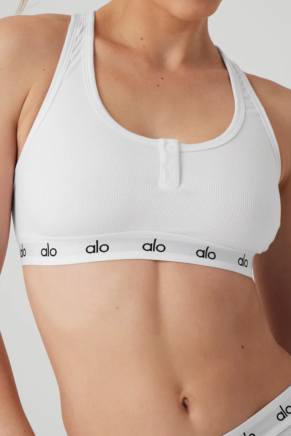 Icon Ribbed Henley Bra - White | Parallel