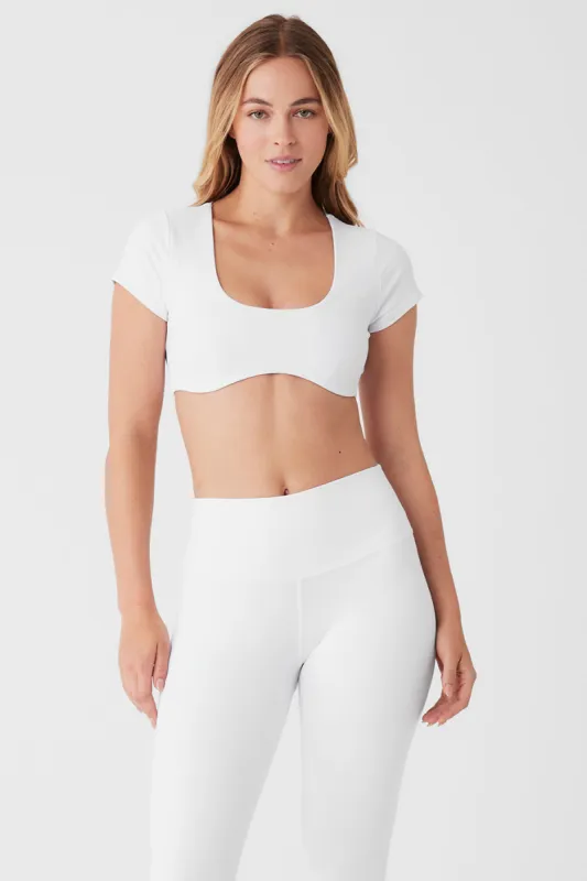 Airbrush Figure Short Sleeve Bra - White sold by Alo Yoga