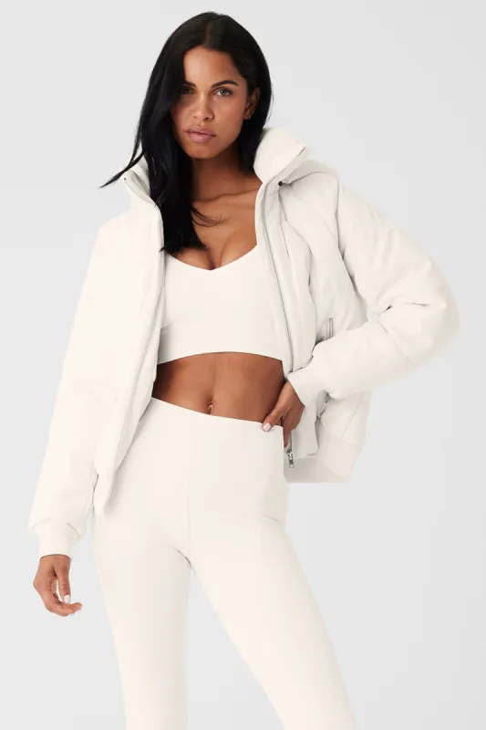 Faux Leather Boss Puffer - Ivory sold by Alo Yoga