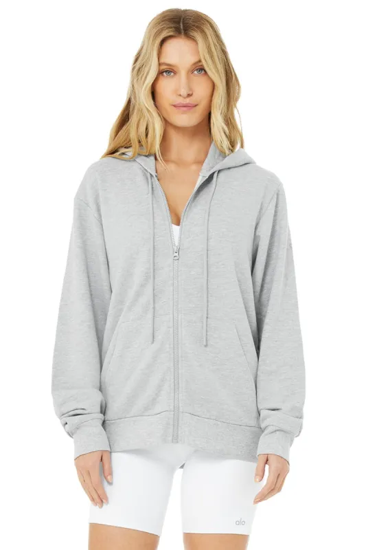 Caliber Zip Hoodie - Athletic Heather Grey/White sold by Alo Yoga